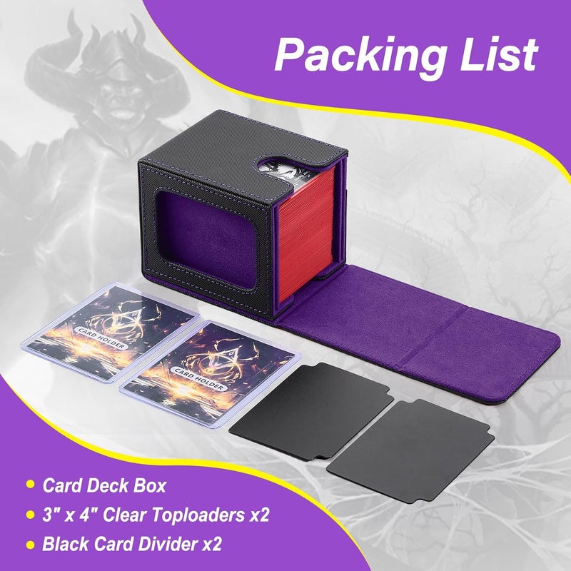 Stepane MTG Deck Box, Double Display Window MTG, Commander Deck Box Fits 120+ Single Sleeved Cards, PU Leather Magnetic Closure Card Box with 2 Dividers&2 Toploaders for TCG, CCG, Black/Violet - Image 4